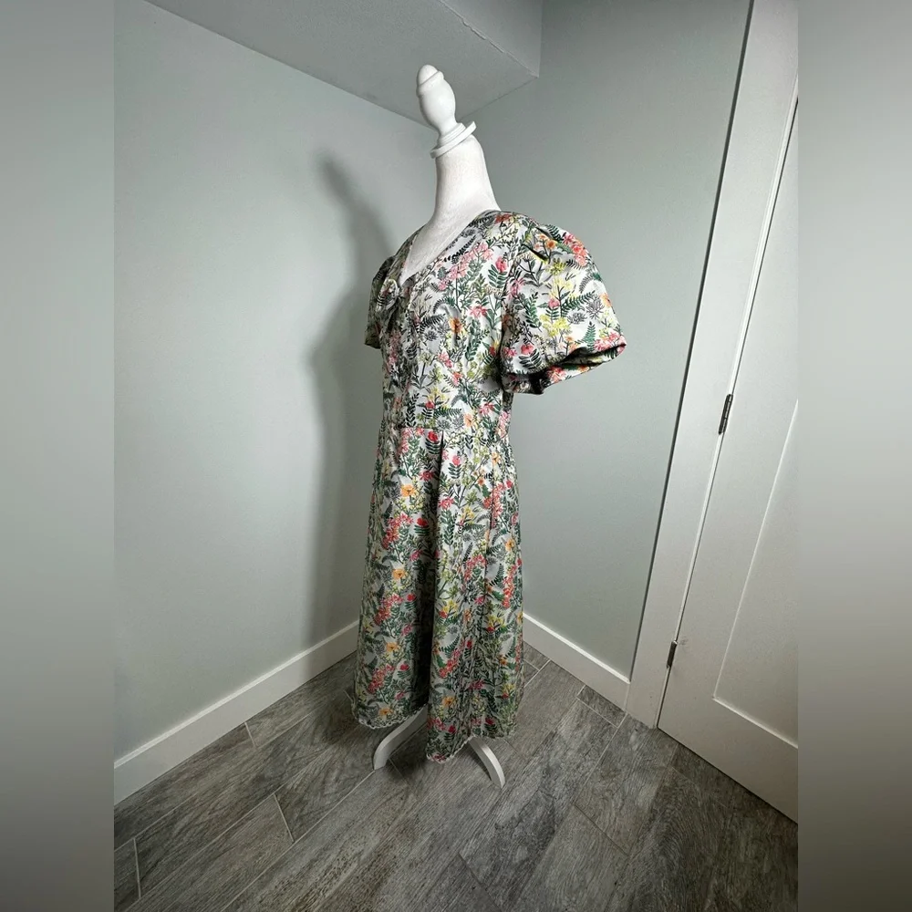 NEW Ivy City Co Avalon Floral Brocade Midii Puff Sleeve Bow Dress Sz 16 - Picture 6 of 17